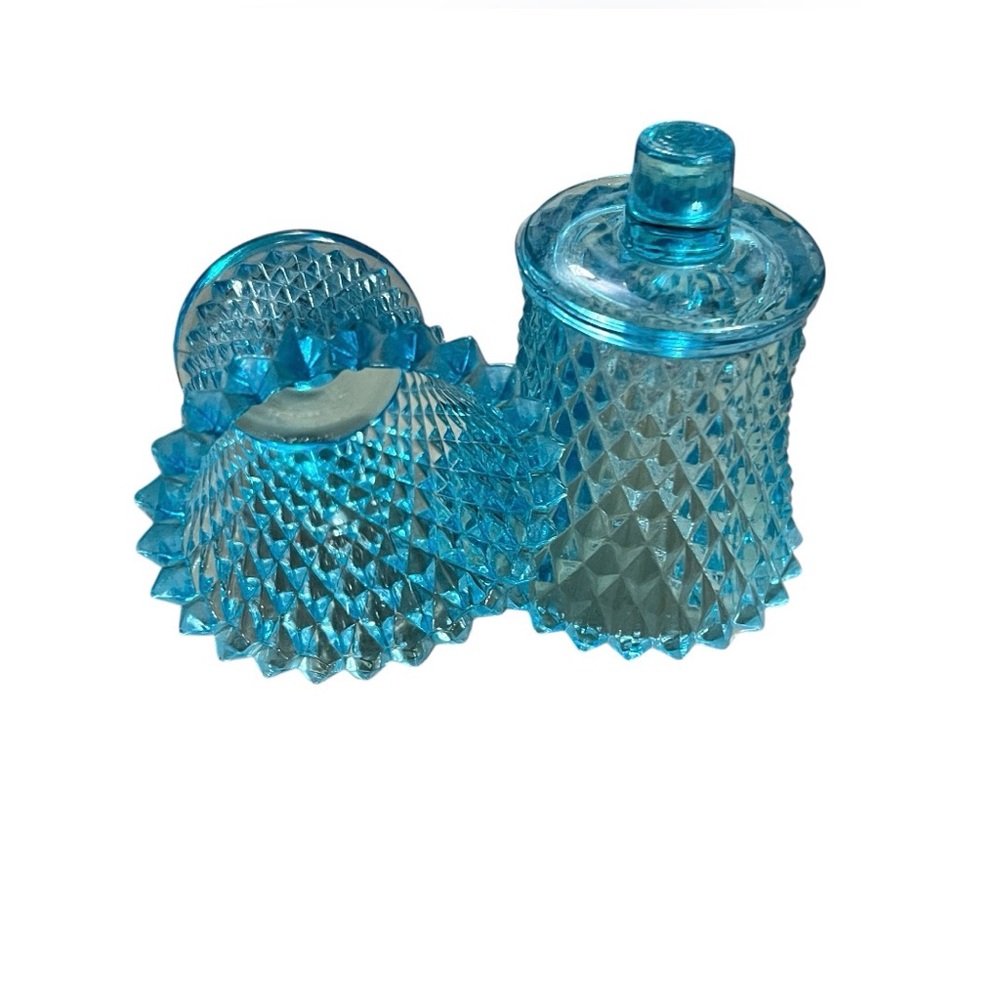 Vintage Blue Diamond-Point Glass Votive Holders